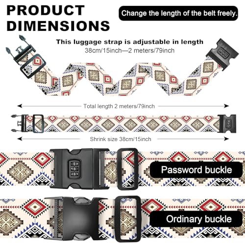 2 Pack Luggage Straps, Adjustable Cute Printing with Combination Lock Luggage Straps for Women Men Travel School Business Trips-Boho - color: Boho