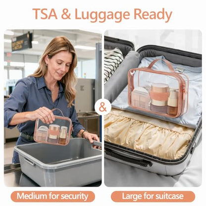PACKISM Clear Makeup Bag Travel - TSA Approved Toiletry Bag, 2 Rose Pink - color: 01 Elegant Rose Pink, size: Full Vacation (Mixed Sizes)