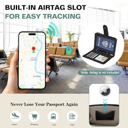 RFID Passport Holder for Travel, Leather Passport Cover Travel Wallet - color: Black