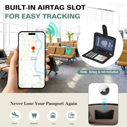 RFID Passport Holder for Travel, Leather Passport Cover Travel Wallet - color: Black