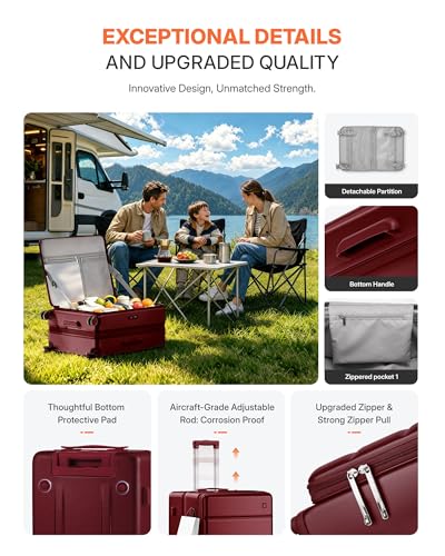 28 Inch Checked Luggage Side Opening Expandable Hardshell Suitcase, 100% PC Lightweight with Brake Spinner Wheels, TSA Lock - Large Travel Suitcase - color: Wine Red, size: 28 IN