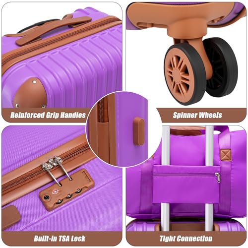 Cosbarn Luggage Sets, Lightweight Durable Hardshell, 5 piece Suitcase Sets - color: BrightPurple