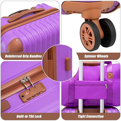 Cosbarn Luggage Sets, Lightweight Durable Hardshell, 5 piece Suitcase Sets - color: BrightPurple