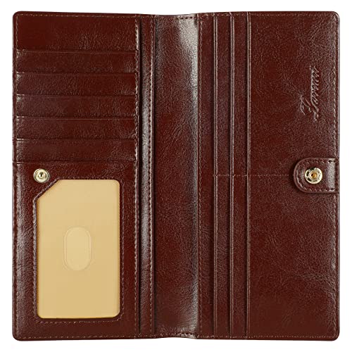 Lavemi Ultra Slim Thin Leather Women Wallet RFID Blocking Credit Card Holder Bifold Long Ladies Billfold - color: 1-waxed Coffee