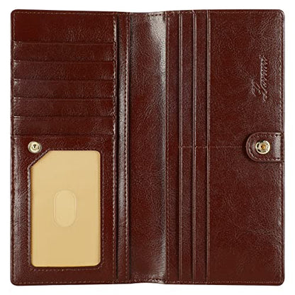 Lavemi Ultra Slim Thin Leather Women Wallet RFID Blocking Credit Card Holder Bifold Long Ladies Billfold - color: 1-waxed Coffee