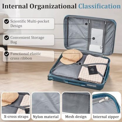 TRAVELEO Expandable Carry-On 4 Piece Luggage Set Built-in TSA Lock - color: Peacock Blue, size: Carry On Set (14in/20in/DB/TB)