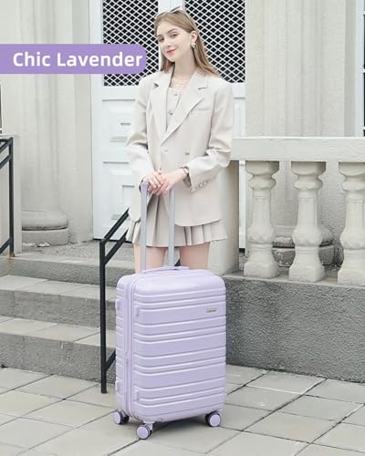 LARVENDER Carry on Luggage Sets 3 Piece, 20in Suitcase Set, Glossy Lavender - color: Glossy Lavender 20in, size: 3 Piece Set (20/DB/TB)