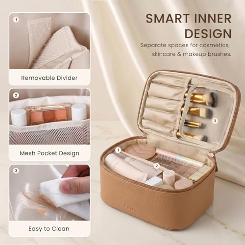 Prite 2 Pcs Makeup Bag Set Travel Cosmetic Case with Clear Toiletry Bag - color: Brown
