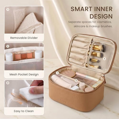 Prite 2 Pcs Makeup Bag Set Travel Cosmetic Case with Clear Toiletry Bag - color: Brown