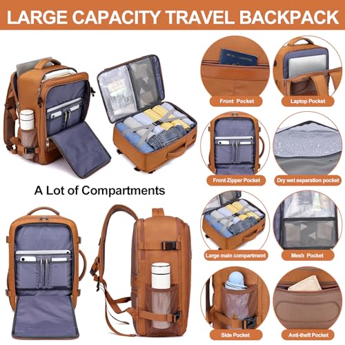 EZUOLA Carry On Backpack for Women, Airline Approved Laptop Personal Item - color: Brown, size: Large-25L
