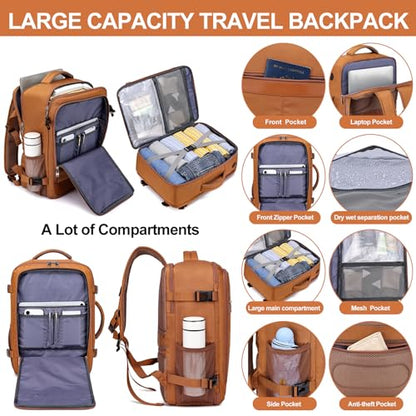 EZUOLA Carry On Backpack for Women, Airline Approved Laptop Personal Item - color: Brown, size: Large-25L