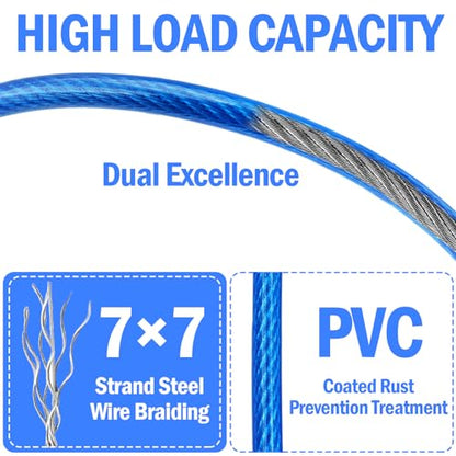4.7mm(3/16") Steel Security Cable with Loops, Bike Lock Cable, 1Pack - color: Blue, size: 30FT-(1Pack)