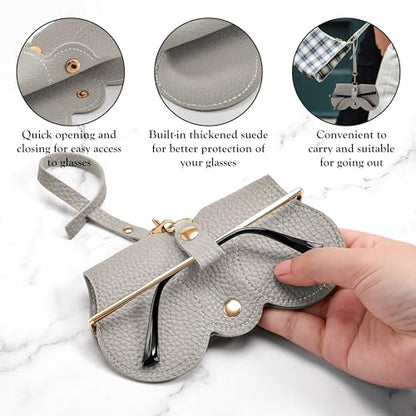 FEISEDY 2Pack Soft Leather Sunglass Bag, Portable Holder Eyeglasses Case - color: Grey + Brown