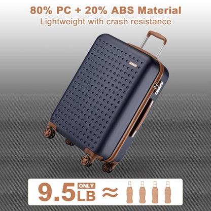 Kono 28 Inch Hard Shell Checked Luggage, 4 Spinner Wheels Suitcase, Navy - color: Navy, size: Checked-Large 28-Inch