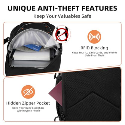 Crossbody Sling Bag, Lightweight Travel Sling Backpack with RFID Blocking - color: Black