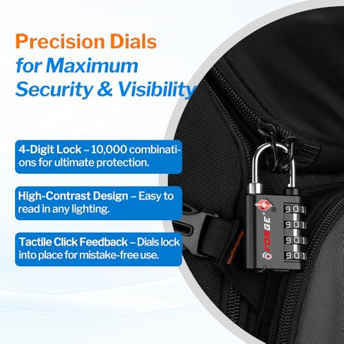 Forge Dual-Opening: Key or Combination Lock, TSA Approved Lock for Luggage, Pelican case, Travel, Gym, School, Luggage Combination Lock, Travel Bag Lock (Black 10 Pk) - color: Black 10 Pack