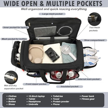 50L Tactical Gym Bag for Men and Women with Shoe & Laptop Compartment - color: Black+Red