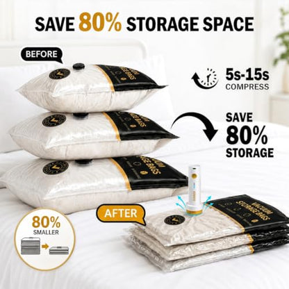12 Pack Vacuum Storage Bags with Electric Pump for Clothing, Home & Travel