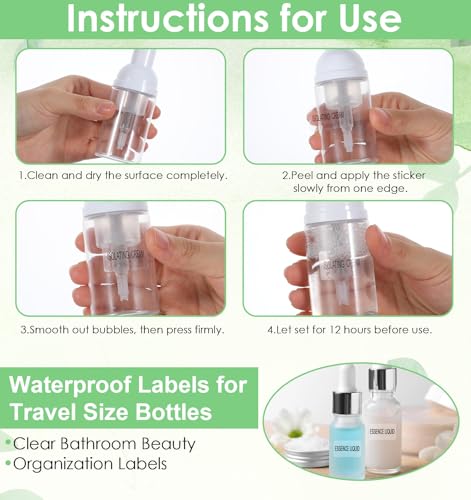 6 Sheets Travel Labels for Toiletries, Toiletry Labels Waterproof Travel