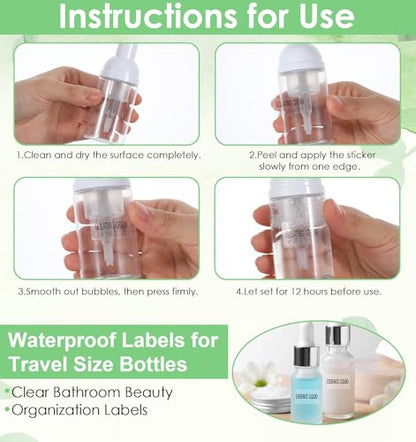6 Sheets Travel Labels for Toiletries, Toiletry Labels Waterproof Travel