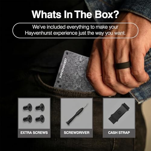 Hayvenhurst Wallet for Men - Slim RFID Blocking Metal Wallet with Cash Strap, Minimalist Front Pocket Credit Card Holder, Small Mens Wallet - color: StonewashedGrey(Cash Strap)