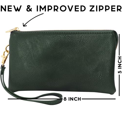 Vegan Leather Crossbody Wristlet Purse for Women - Small Convertible Clutch - color: Hunter Green