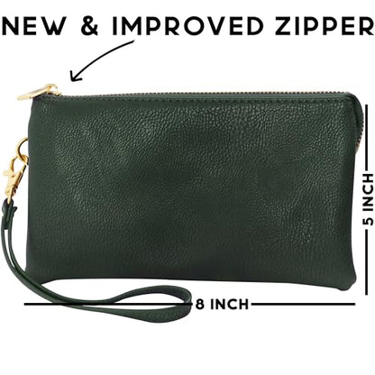 Vegan Leather Crossbody Wristlet Purse for Women - Small Convertible Clutch - color: Hunter Green