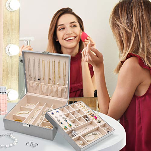 ProCase 2 Layers Jewelry Box for Women -Grey - color: Grey