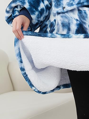 KFUBUO Wearable Blanket Hoodie for Adults With Pocket Navy Tie Dye - color: Navy Tie Dye, size: Adult