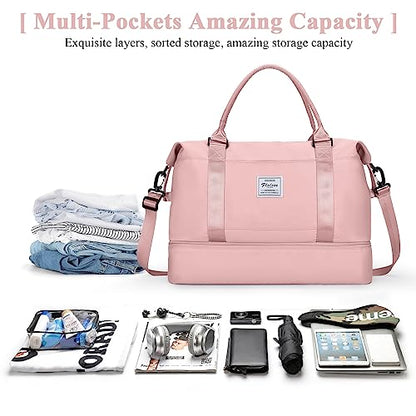 Travel Duffel Bag with Shoes Compartment, Weekender Bags for Women - color: A-Pink, size: Extra Large