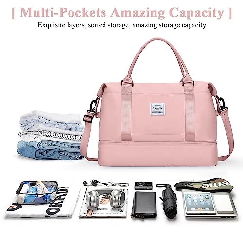 Travel Duffel Bag,Overnight Weekender Bags for Women with Wet Pocket - color: A-Pink, size: Large