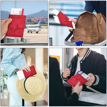 Passport Holder Cover Wallet Case RFID Blocking Card Slot Travel Essentials - color: Red