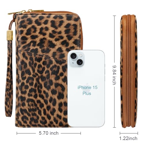 Family Passport Holder Wallet RFID Blocking Document Organizer - color: Leopard