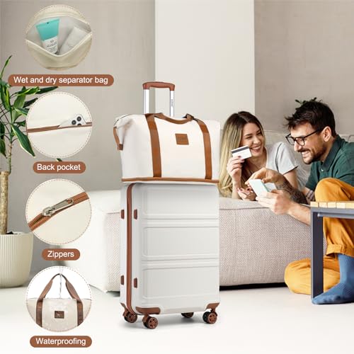 Kono Suitcase Set 3 Piece Luggage Set Expandable with Spinner Wheels - color: Cream White, size: 6-piece set (Db/Tb/12/20/24/28)