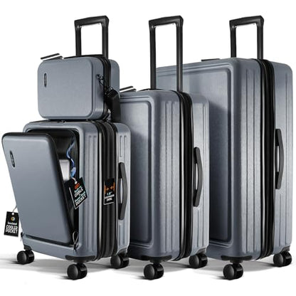 TRAVELARIM 4 Piece Luggage Sets with Spinner Wheels, Travel Suitcase Set | Expandable, Hard-shell, Scratch-Resistant, TSA Lock, Cosmetic Case, Medium & Large Checked Suitcase, 20/24/28 Inch, Grey - color: Grey, size: 4 Piece Set (20/24/28)