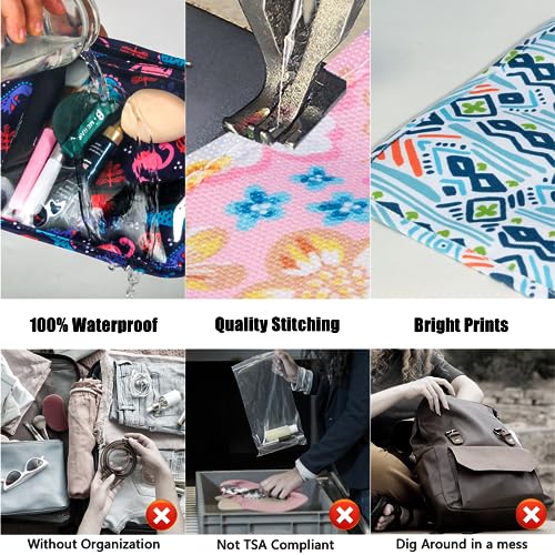 HIONXMGA Set of 3 Clear Travel Toiletry Bag, TSA Approved, Quart Size S/M/L - color: Dinosaur, Mixed Sizes