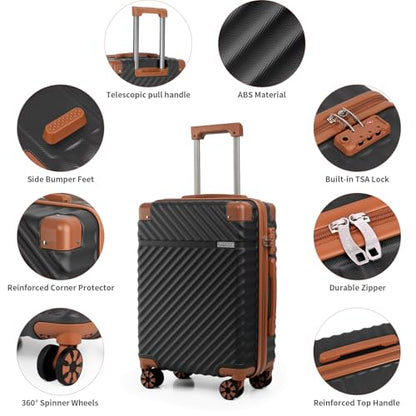 Cosbarn Luggage Sets 5 Pcs Suitcases with Wheels, 20"/24"/28",Black - color: Black, size: 5 Piece Sets (20/24/28/Db/Tb)