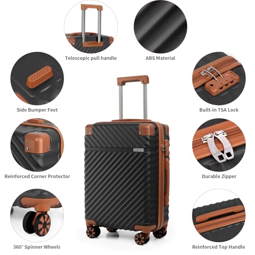 Cosbarn Luggage Sets 5 Pcs Suitcases with Wheels, 20"/24"/28",Black - color: Black, size: 5 Piece Sets (20/24/28/Db/Tb)