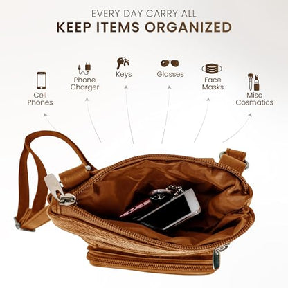 Krediz leather Crossbody Purses for Women, Multi Pocket Crossbody Purse with Adjustable Strap, Soft & Durable Leather Purse - color: Light Brown, size: X-Large
