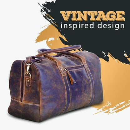 KomalC 24 Inch Leather Duffle Bag for Men & Women, Travel Weekend Bag - style: Brown Distressed Tan