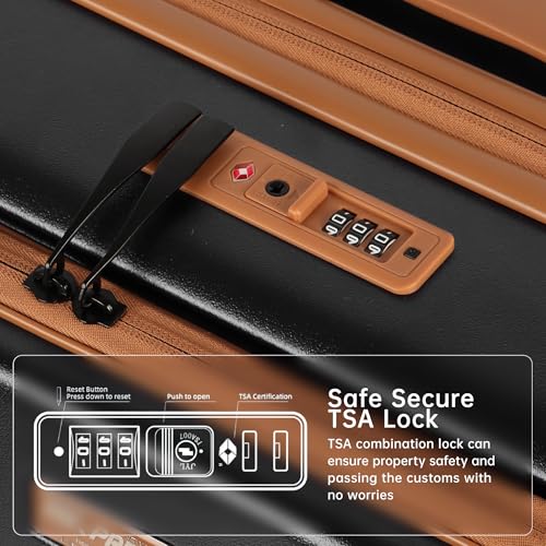 24'' Luggage,Hardside Suitcase w/Spinner Wheels,TSA LOCK - color: Black, size: 24" Mid-Checked