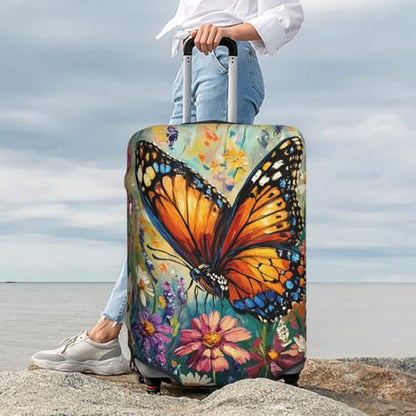 Travel Luggage Cover Butterfly Art, High Elasticity Washable Travel Baggage Protector Case Fits 22-24 in - color: Butterfly Art, size: 22-24 in