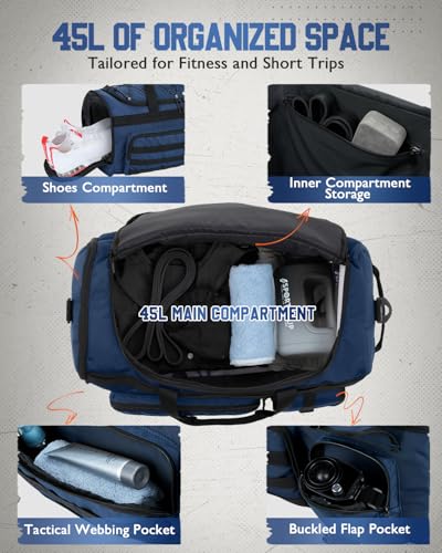 Gonex 45L 3-in-1 Duffel Bag for Gym & Travel - color: Dark Blue, size: 45L