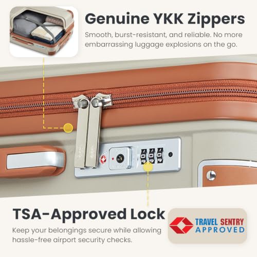 3 Piece Luggage Set with YKK Zippers and TSA Lock - color: Light Khaki, size: 3 Piece Set (20in24in28in)