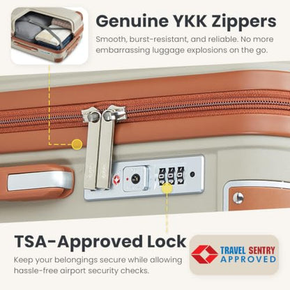 3 Piece Luggage Set with YKK Zippers and TSA Lock - color: Light Khaki, size: 3 Piece Set (20in24in28in)