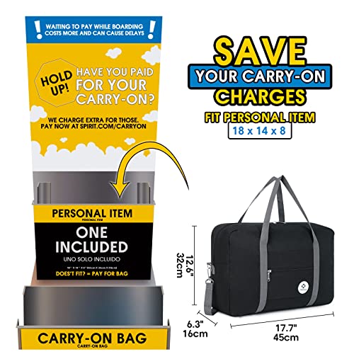 Narwey Personal Item Travel Bag, Carry on Foldable Duffle Bag for Women Men - color: ZB-Black