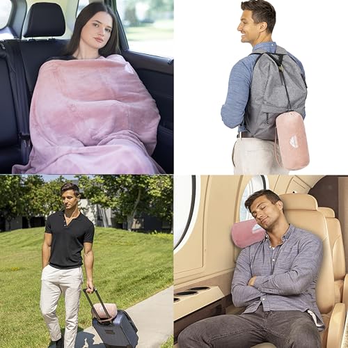 BlueHills Premium Soft Rolled Travel Blanket Airplane Long Flights - Pink - color: R02-pink