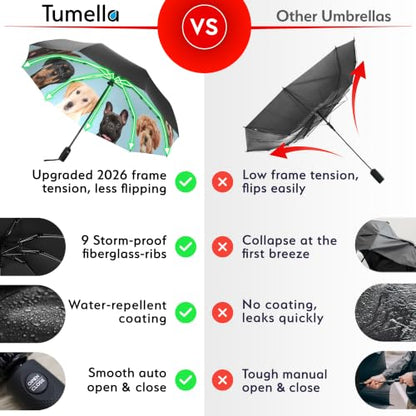 TUMELLA Reverse Folding Windproof Umbrella, Large 46", Strong & Light - color: L. Puppies