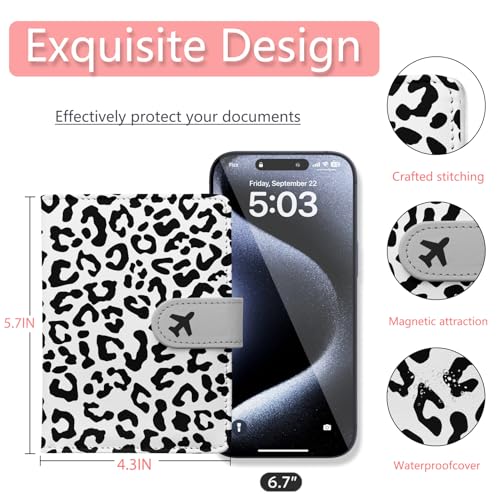 Passport Holder, Cute Travel Wallet Cover with RFID Blocking,Leopard | PU leather travel wallet with magnetic closure, card slots, pen loop, and easy access for passports and essentials. - color: K-Wild