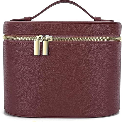 JAZD Vanity Case Makeup Bag with Removable Organizer Divider, Travel Toiletry Cosmetic Organizer for Women - color: BURGUNDY